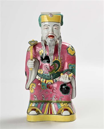 Scultura in porcellana pocroma "dignitario" altezza cm 31