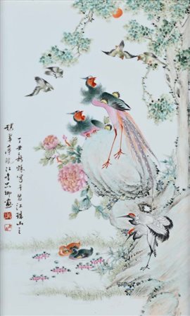 Placca in porcellana, Cina, inizi del XX secolo cm 40x25 - in cornice cm...