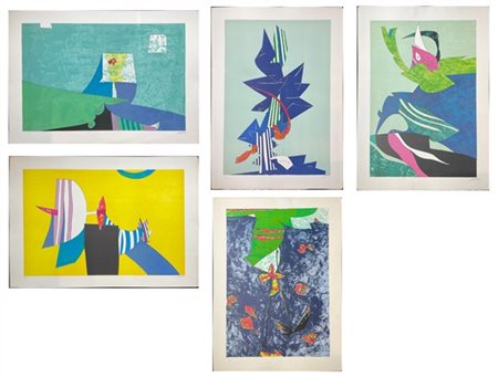 Gianni Dova Lotto composto da cinque litografie a colori di soggetti diversi
cm