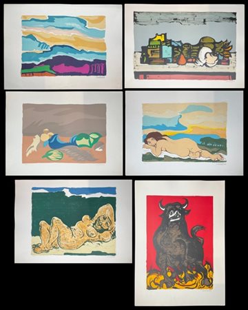 Domenico Cantatore Lotto composto da sei litografie a colori di soggetti diversi