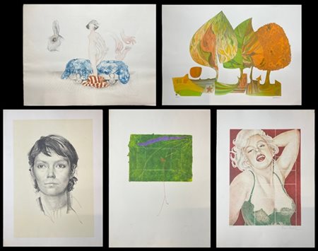 Lotto composto da cinque litografie a colori di soggetti e autori diversi, tra