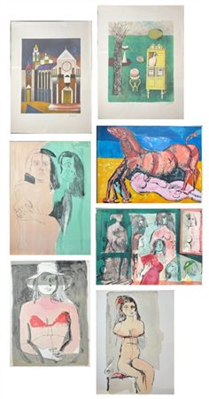 Bruno Cassinari Lotto composto da cinque litografie a colori di soggetti diversi