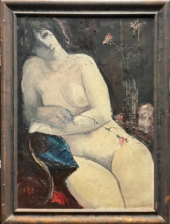 Walter Madoi "Nudo femminile con fiori" 
olio su tela
cm 100x70
firmato al retro