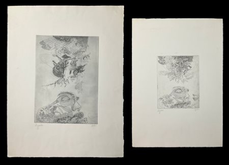 Giuseppe Zigaina Due acqueforti - prove di stampa del medesimo soggetto con picc