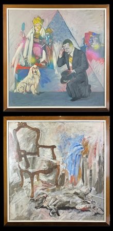 Silvano Girandello "Cane e Poltrona" e "L'Ossequente" 
due acrilici su tela di s