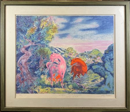 Aligi Sassu "Senza titolo" 
serigrafia a colori - prova d'artista
cm 69x81
firma