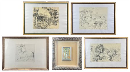 Lotto composto da tre acqueforti di Walter Piacesi, una di Augusto Perez e una