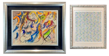 Lotto composto da 2 tecniche miste su carta di soggetto, autore e misure divers