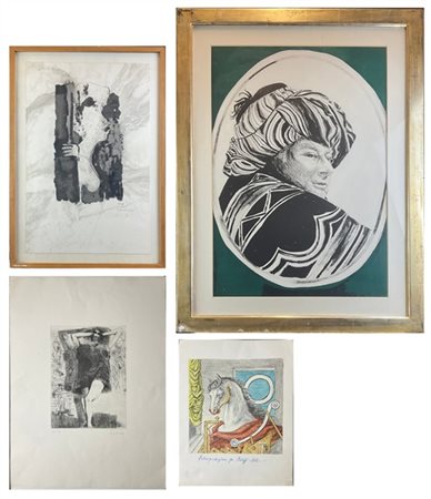 Lotto composto da un acquerello di Ferdinando Eandi, una litografia a colori di