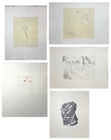 Lotto composto da cinque grafiche di tecniche, autori, soggetti e misure divers
