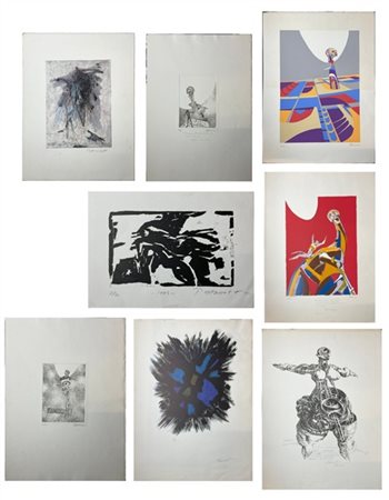 Lotto composto da otto grafiche di tecniche, autori, soggetti e misure diverse