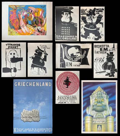 Lotto composto da numerosi manifesti di soggetto politico, alcuni firmati e una