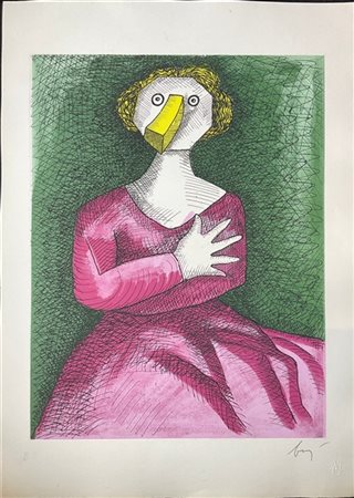 Enrico Baj "Diane" 1973
acquaforte e acquatinta a colori
(lastra cm 53,4x41; fog