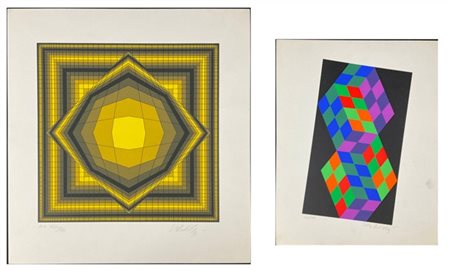 Victor Vasarely Due serigrafie a colori di misure diverse
fogli cm 40x37,5 e cm