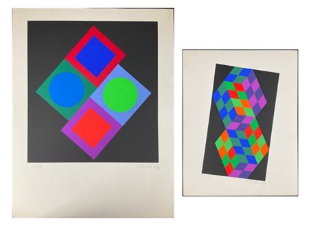 Victor Vasarely Due serigrafie a colori di misure diverse
fogli cm 65x50 e cm 32