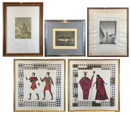 Lotto composto da due litografie di Pietro Zuffi (cm 70x69) e tre acqueforti di