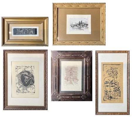 Lotto composto da cinque grafiche di autori, soggetti e misure diverse
misura m