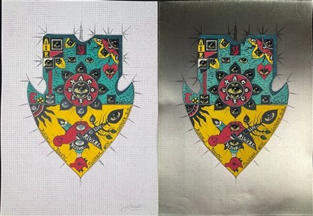 Guy Harloff Due serigrafie dell medesimo soggetto, una stampata su carta dorata,