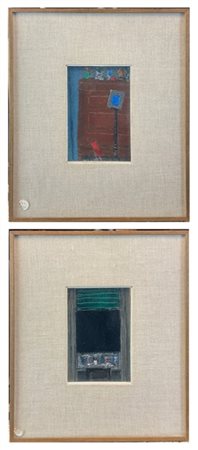 Renzo Biasion "Il cassettone" e "Interno" 1963
due oli su cartone telato
cm 15x1