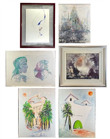 Primo Sanguini - Maria Sanguini
Lotto composto da quattro oli, tre su tela e un