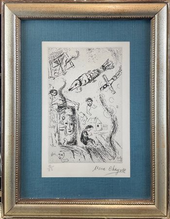 Marc Chagall "Lettre a Marc Chagall" 1969
acquaforte
(lastra cm 22,4x14,7; fogli