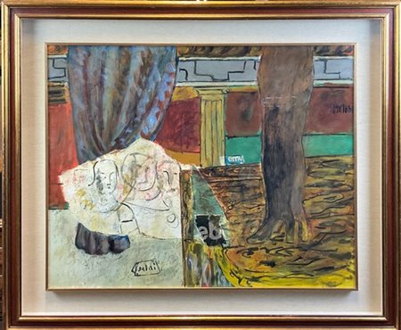 Gino Meloni "Vetrina" 1978
olio e collage su tela
cm 65x81
firmato in alto a des