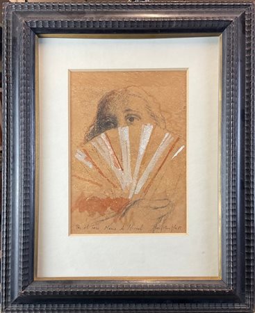 Matias Quetglas "Mujer con abanico" 1989
tecnica mista su sughero
cm 25x18,5
fir