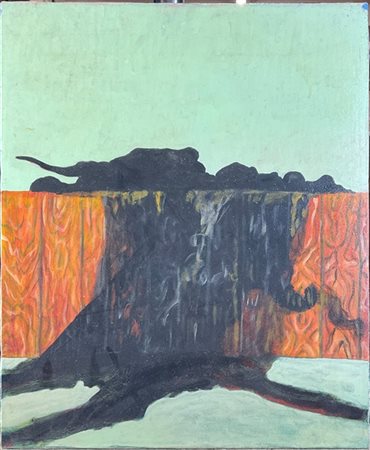 Arturo Carmassi "Studio per i funerali del minotauro" 1970
olio su tela
cm 50x40