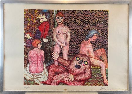 Enrico Baj "Le modelle" 1972
serigrafia e tecnica mista a colori
cm 69x99,5
firm