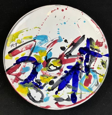 Ugo Nespolo Grande piatto in terracotta dipinta e smaltata
d cm 50,5
firmato al