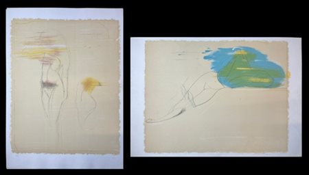 Piero Guccione Due litografie a colori - prove d'artista raffiguranti nudi femmi