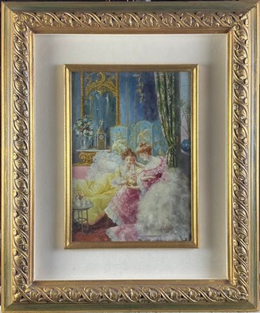 ANTONIO RIVAS "Il riposo" 
olio su tavola (cm 31x22)
firmato in basso a destra
i