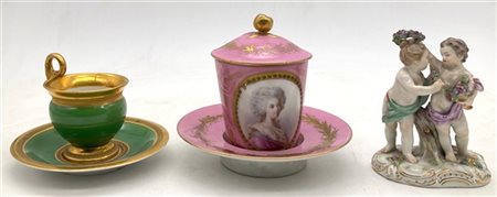 Manifattura di Meissen, secolo XIX-XX. Lotto composto da una tazza con piatto i