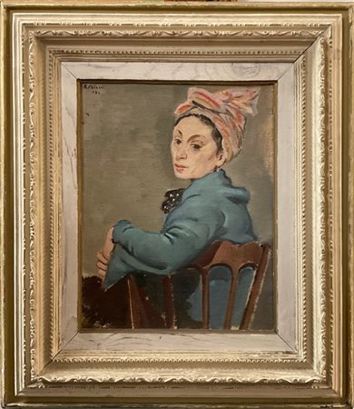 Bernardino Palazzi "Ritratto in azzurro" 1943
olio su cartone (cm 35x28)
Firmato