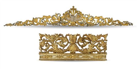 Arte del secolo XIX. Lotto composto da un fregio in legno intagliato e dorato c