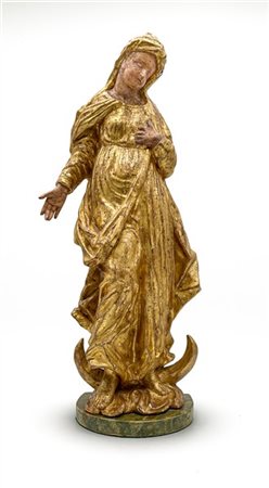 Arte del secolo XVIII. Immacolata Concezione in legno intagliato, laccato e dor