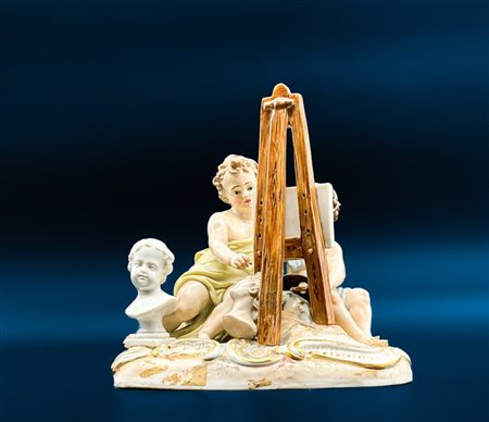 Manifattura di Meissen, secolo XIX. Gruppo in porcellana dipinta in policromia