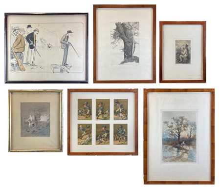 Lotto composto da sei tra stampe e disegni di autori e misure differenti, in co
