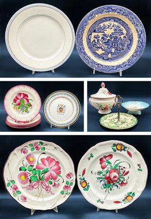 Cartone contenente numerosi piatti e pezzi di forma in porcellana e ceramica di