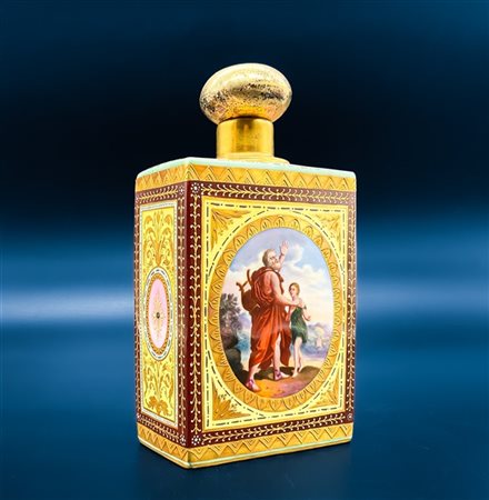 Manifattura di Vienna, secolo XIX. Porta tè in porcellana dipinta in policromia