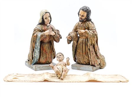 Arte dell'Italia meridionale, secolo XIX. Presepe in papier-machè e legno polic