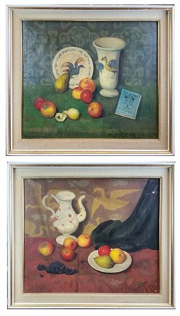 Cesare Steffanoni Coppia di "Nature morte con frutta e vasellame"
oli su compens