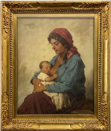 György Vastagh "Contadina con bambino" 
olio su tela (cm 50x40)
firmato in alto