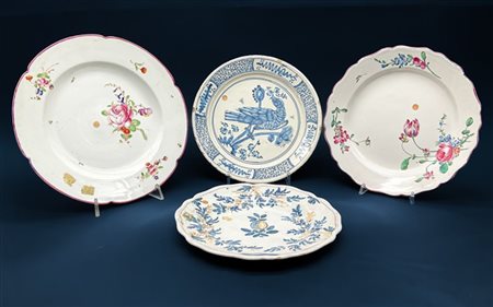 Manifatture differenti, secolo XVIII. Lotto composto da quattro piatti a profil