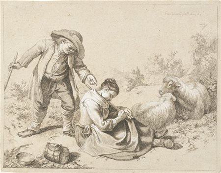 Francesco Londonio Gruppo di quattro incisioni raffiguranti "Paesaggi con arment