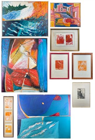 Togo
Lotto composto da quattro dipinti su tela a tecnica mista di soggetti diff