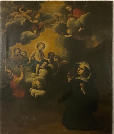 Scuola del secolo XVII

"Santa in adorazione del Bambin Gesù"
olio su tela (cm