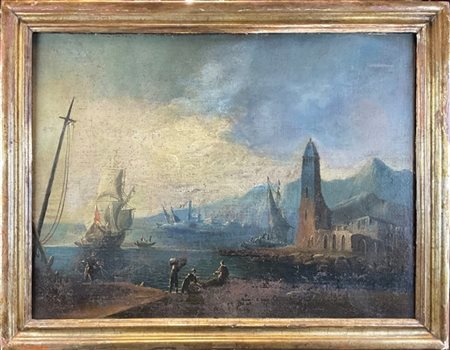 Scuola del secolo XVIII

"Marina con velieri"
olio su tela (cm 65x86)
in cornic