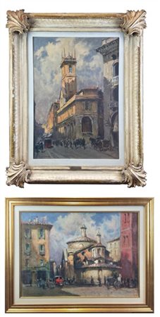 Cirano Castelfranchi Lotto composto da due dipinti ad olio su compensato raffigu