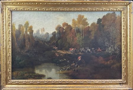 Scuola inglese del secolo XIX

"Scena di caccia" 
olio su tela (cm 50x80)
reca